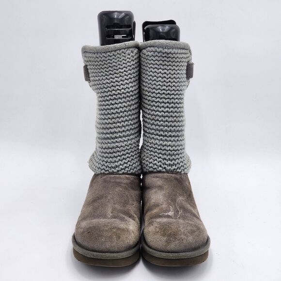 UGG Australia Shaina Knit Cuff Button Gray Slouch Boots in Size 8 - Picture 2 of 14